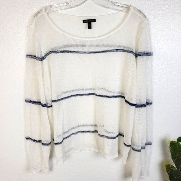 EILEEN FISHER 100% Organic Linen White Striped Pullover Top Sheer Knit size XL - Picture 2 of 13